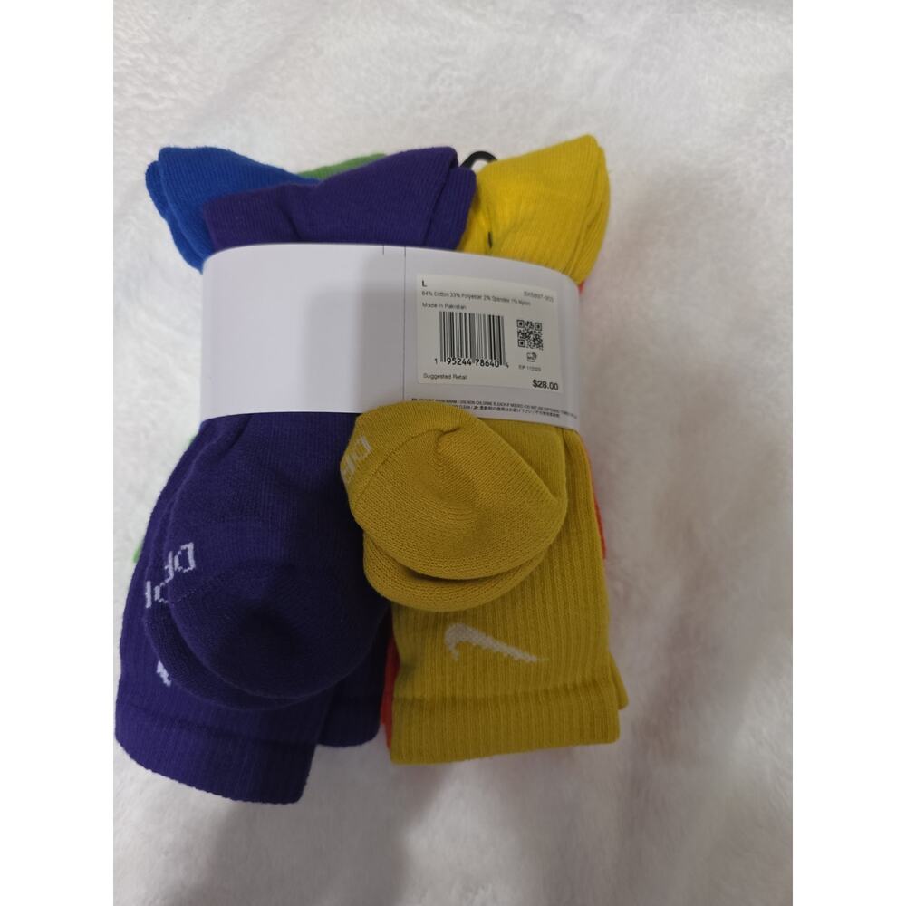 Nike Everyday Plus Crew Socks 6-Pack Multicolor Dri-Fit Mens Women’s Size L - Picture 2 of 4
